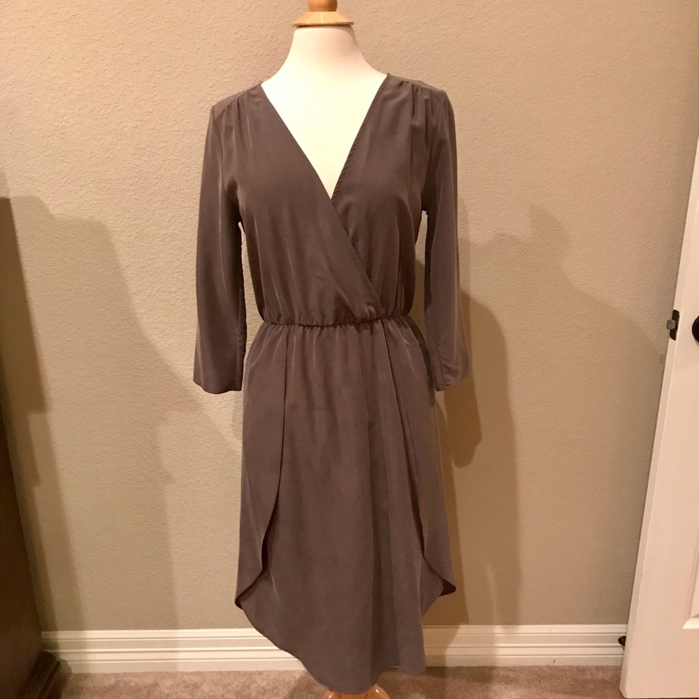 Everly Dove Gray V-Neck Dress